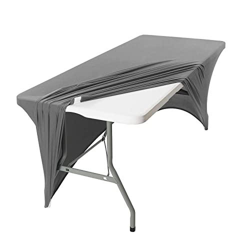 Image of Peomeise 2PCS 6FT Spandex Table Cover Rectangular Stretch Spandex Tablecloth (Gray,6FT)