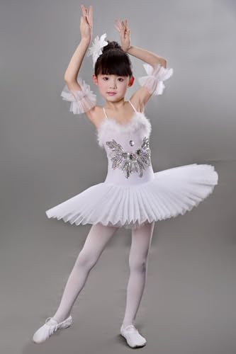 CRETUAO Fantasia feminina de balé do Lago dos Cisnes, vestido para competição de bailarina, dia das