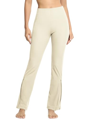 icyzone Calça feminina bootcut para ioga, com nervuras, controle de barriga, para academia, corrida,