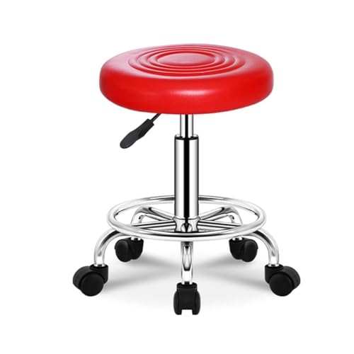 Aikimfuly Adjustable Rolling Shop Stool with Wheels - Swivel Salon Chair for Tattoo, Massage, and Photography(Red)
