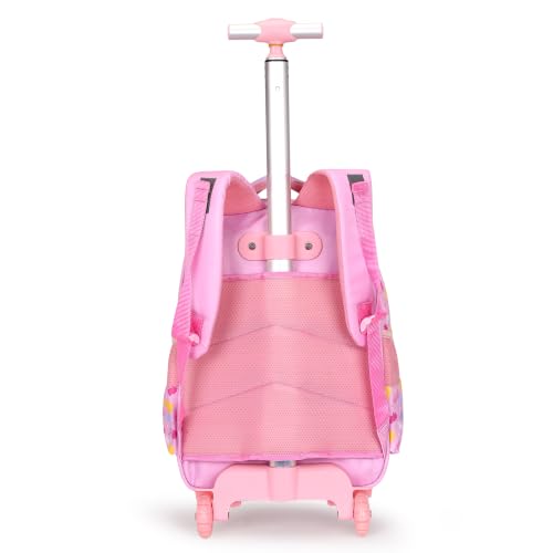 Image of NOVEX Disney Princess Kids Backpack Combo Set for Girls | 17 Inch School Trolley Bag with 2 Wheels, Lunch Box & Stationery Pouch | Soft Polyester Spinner Luggage, Pink Carry-On 45 cm