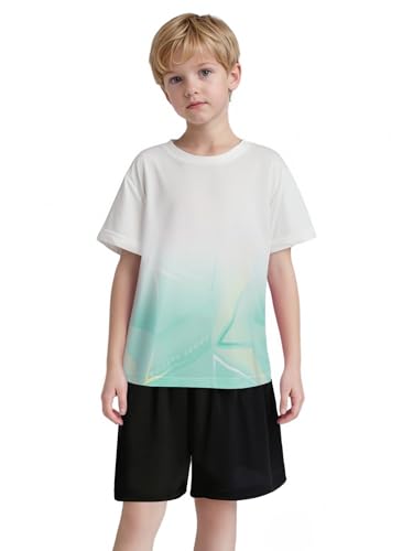 TiaoBug Kids Boys Moisturewicking Athletic Outfit Geometric Print Tshirt And Sports Shorts Gym Workout Suit