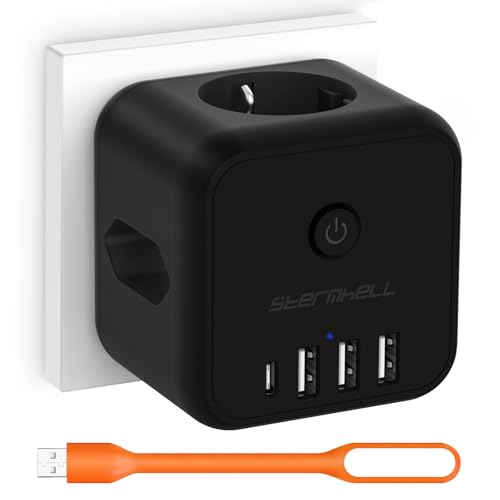 Tomada em forma de cubo sem cabo, tomada múltipla com USB C, 3680 W, adaptador de tomada com interruptor, 7 em 1, extensão USB Powercube para escritório, casa, viagens, cor preta