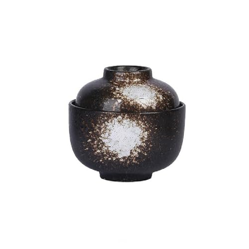 蒸し碗 茶碗蒸し碗 ほんわか和風陶の茶碗蒸しちゃわんむし器 陶器 和食器 蓋付き スプーン付き スープカップ デザートカップ スープ茶碗 使いやすい 電子レンジ 食器洗浄機対応 調理用品家庭用 (A,300ML)