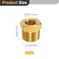 QUARKZMAN 2 Stück 1/2 BSPT Männlich x 1/4 NPT Weiblich Messing Reduzierstück Reduzierung Rohrfitting Sechskantmuffe Gewinde Rohrverschraubung Gewindefitting für Wasser Gas Öl Pipelinesysteme – Ansicht 2
