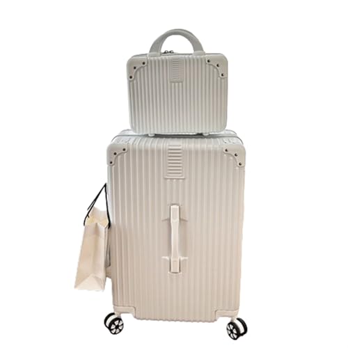 Suitcase Large Capacity Multi Color One Large And One Small Suitcase Travel Suitcase Trolley Case Password Box(White,28in)