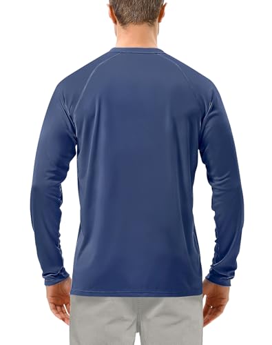 Roadbox Mens UPF 50+ UV Sun Protection Shirts Outdoor Long Sleeve SPF Diving Rash Guard for Fishing Hiking Swimming Ocean Blue
