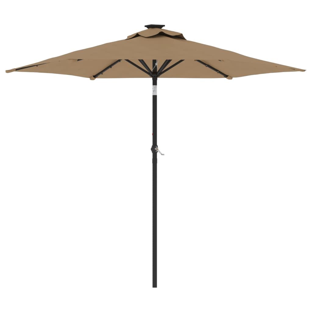 Homgoday Sombrilla jardín con Luces LED Poste Acero Taupe 225x225x212cm Sombrilla Terraza Exterior, Sombrilla Jardín Grande Orientable Jardín Parasol Balcón