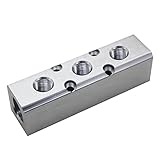 Qolekog Quality 3 Way 5 Port Air Manifold 1/2' NPT Supply Port 1/4' NPT Outport Aluminum With Mounting Hole Silver 1Pcs