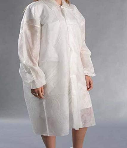 Disposable Lab Coat White, SMS, Knit Cuff and Collar, No Pocket, Medium 30Pc/Cs