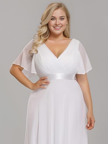 Image of Ever-Pretty Plus Women's V Neck Mother of The Bride Dress Chiffon A Line Maxi Plus Size Evening Dress with Sleeves 09890-DAPH