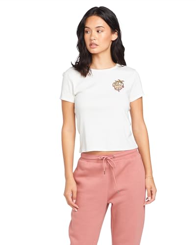 Image of Volcom Women's Have a Clue Short Sleeve Tee - Fitted T-Shirt with Striped Neck Taping