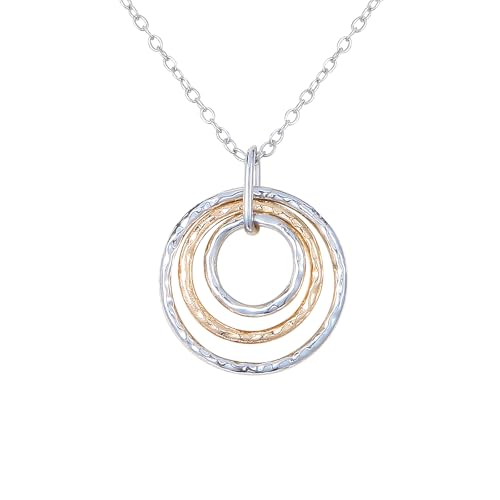 Jojomina Mixed Metal Gold and Silver Two Tone Necklace for Women Hammered Circle Hoop Pendnat Necklaces Jewelry Trendy