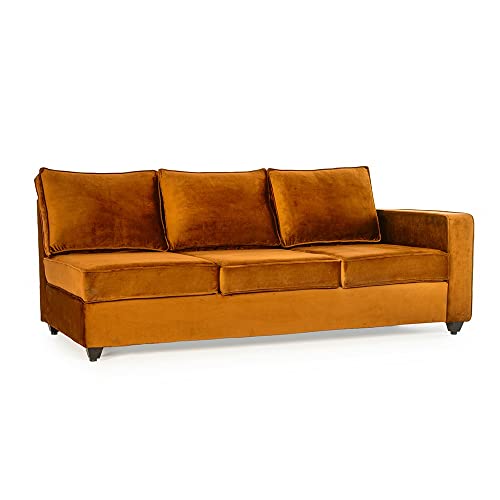 Image of Wakefit L Shape Sofa Set for Living Room | 3 Year Warranty - 3 Seater + Chaise (Velvet, Amber)