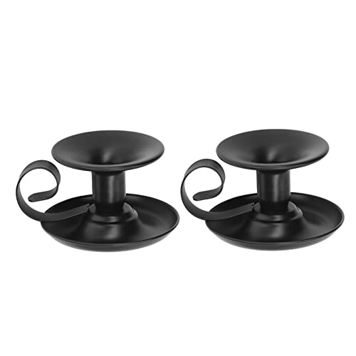 Pilar Candeler Soportero Candel Velador Black Candeler Retro Style Retro Style Matte Black Metal Candel Surp para Decoration Party Home Cafe Bar 2 Piezas 9.8 x 6.2 x 7.8 x 2.2cm
