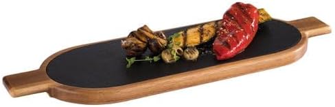 We Can Source It 1 x Acacia Wood Serving Board with Slate Tray Stylish Durable Rustic Design with Natural Finish Ideal for Cheese Tapas Appetisers or Buffet Presentation (40 x 15cm)