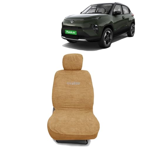 Image of Kingsway Punch EV Seat Cover for (Year 2024 Onwards) All Model, Towel Fabric Car Seat Covers Compatible with Tata Punch EV, Complete Set (Car Specific Front + Rear Seat Covers), Beige Color