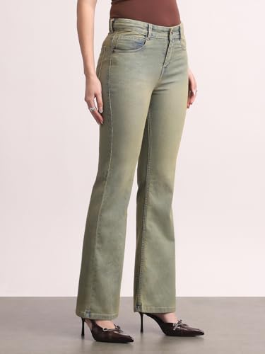 Image of Urbano Fashion Women's Mid Rise Bootcut Washed Jeans Stretchable