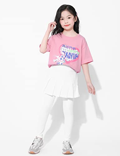 Kiench Girls' Leggings with Pleated Skirts Attached Cotton Stretch Pants4