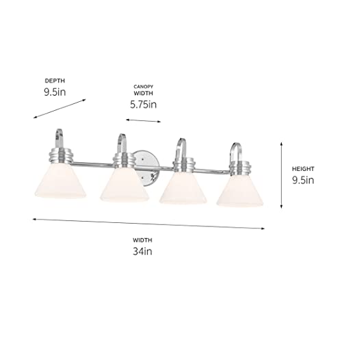 Image of Kichler Farum 34 inch 4-Light Vanity Light with Opal Glass in Chrome for Single or Double Vanity, Over a Mirror, Powder Room, Bathroom, (34 inch W x 9.5 inch H), 55156CH