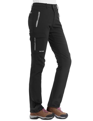 KUTOOK Pantalones Softshell Mujer Invierno Pantalones Deporte Impermeables para Montaña Trekking Senderismo Escalada con Forro Polar(Negro,L)
