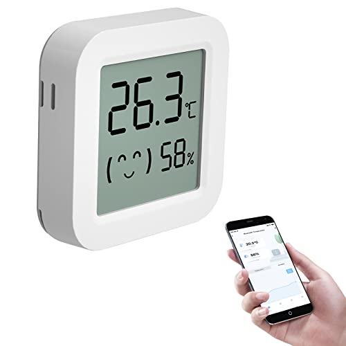 eMylo Bluetooth Thermometer Hygrometer Innen, Tuya Raumthermometer Temperatursensor, Mini Thermo Hygrometer mit Smart App und Datenaufzeichnung, für Babyzimmer, Gewächshauszubehör, Garage(1 Pack) Cover