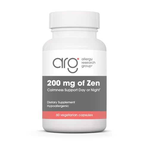 Allergy Research Group ARG 200 mg of Zen - Supports Calm and Stress Balance - Delivers 200 mg L-Theanine & 550 mg GABA per Serving - Vegetarian & Hypoallergenic - 30 Servings - 60 Capsules