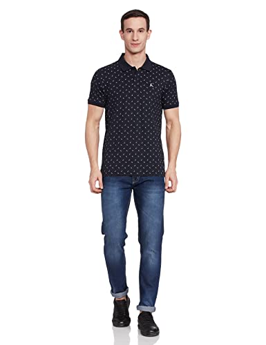 Image of Parx Men's Pure Cotton Print Pattern Regular Fit Rib Collar Polo Neck Half Sleeve Casual T-Shirt