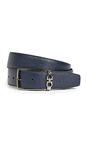Salvatore Ferragamo Men's Gancio Square Buckle Reversible Belt, Ultramarine/New Brown, 34