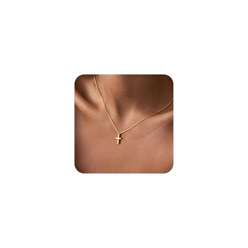 Yoosteel Gold Cross Necklace for Women Girls - Dainty 14K Gold Plated Cross Pendant Choker Simple Tiny Cute Chain Necklaces Trendy Faith Religious Jewelry Gift for Women