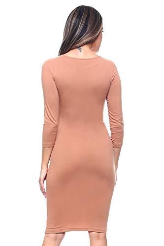Image of ICONOFLASH Women's 3 /4 Sleeves Midi Bodycon Dress Crew Neck Fitted Dresses with Plus Size Options