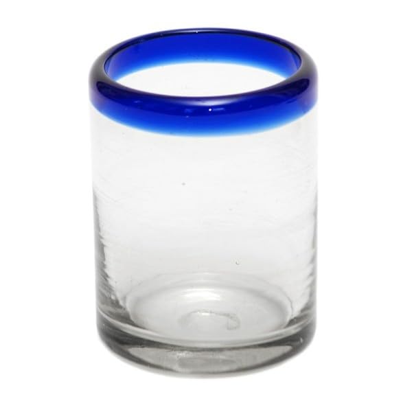 Vaso de zumo soplado a mano con borde azul, 100 ml, 1 unidad, vaso de agua, de México