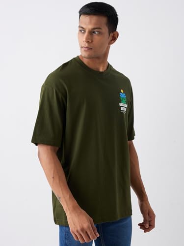 Image of Spykar Men's Oversized Round Neck Half Sleeve Solid Casual T-Shirt