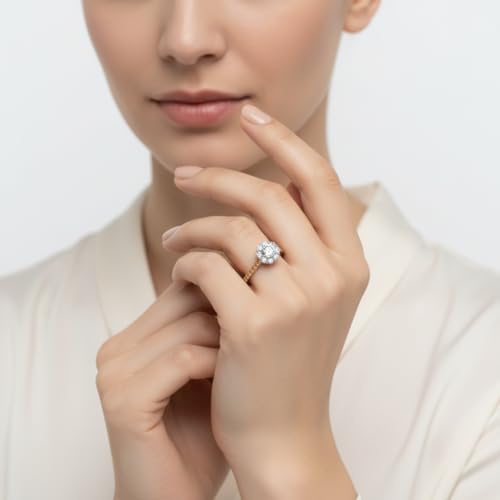 Image of Choose Your Gemstone Flower Halo Diamond CZ Ring 925 Sterling Silver Round Shape Halo Engagement Rings Everyday Jewelry Wedding Jewelry Handmade Gifts for Wife US Size 4 to 12