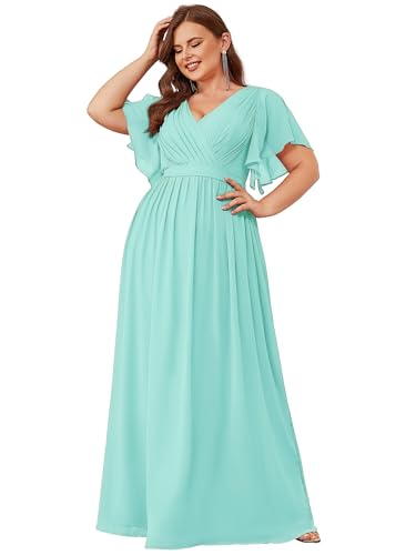 Image of Ever-Pretty Plus Women's Chiffon Bridesmaid Dress A-Line Empire Waist Floor Length Plus Size Formal Wedding Guest Dresses