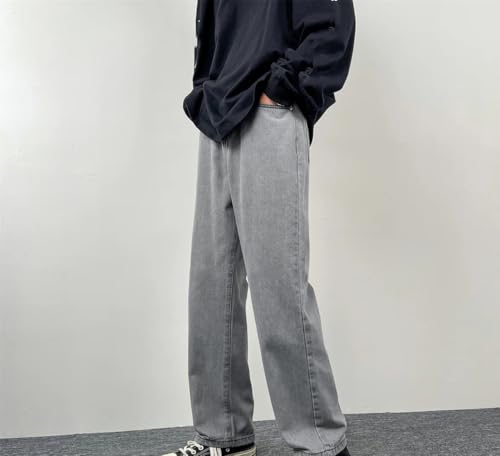 Men's Casual Blue Jeans Summer Medium-Thick Zipper Straight Wide-Leg Pants3