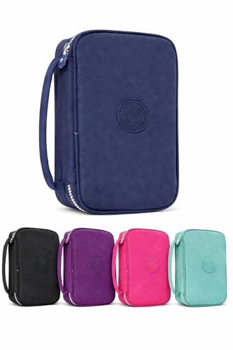 Estojo escolar grande para 100 lapis em Nylon com 25 elasticos (Azul)