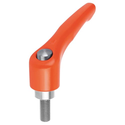 Image of Kipp 06461-92A42X60 Zinc Adjustable Handle, Protective Cap and 42.585 inch External Thread, Modern Design Style, Stainless Components, Inch, Orange Powder-Coated Finish, 60 mm Screw Length, Size 2