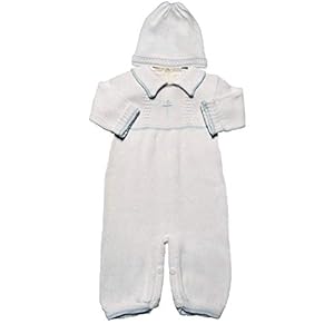 Boy’s White Cotton Knit Christening Baptism Longall w/White, Blue, or Gold Cross and Hat