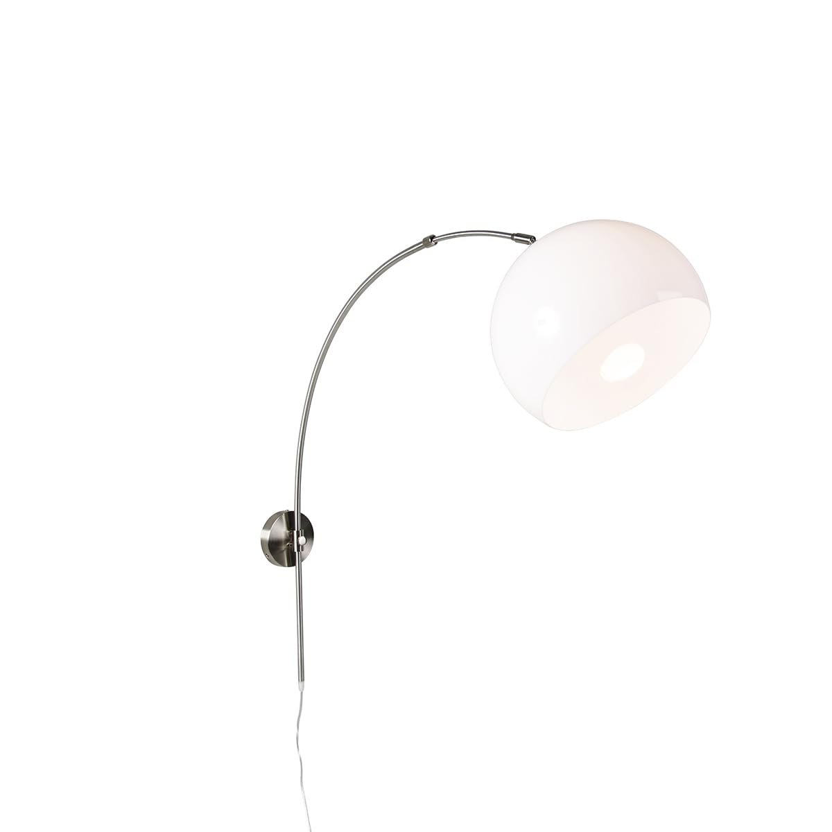 Qazqa - Modern Retro Wandbogenlampe aus Stahl I Silber I nickel matt mit weißem Schirm verstellbar I Wohnzimmer I Schlafzimmer - Stahl Länglich - LED geeignet E27