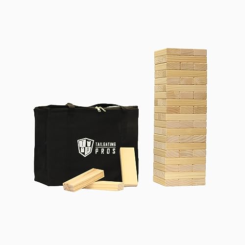 Tailgating Pros Maderas gigantes de primera calidad con bolsa – Juego jumbo para patio al aire libre, la torre crece hasta más de 5 pies. – Calcomanías Tipsy opcionales disponibles