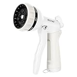 RESTMO ガーデンホースノズル、高耐久メタルウォーターホースノズル、7つの調節可能なスプレーパターン付き、フローコントロール付き高圧ハンドスプレー、植物や芝生への水やり、車やペットの洗浄に最適、ホワイト