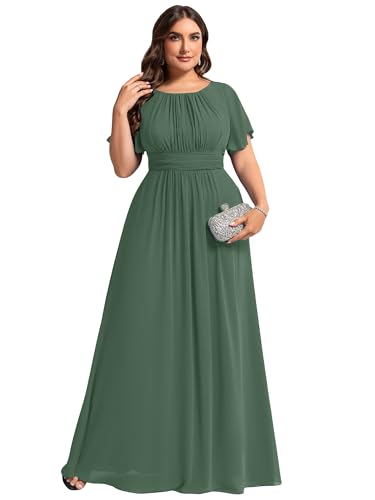 Image of Ever-Pretty Plus Elegant Formal Dresses for Curvy Women Round Neck Short Sleeves Chiffon Bridesmaid Mother of The Bride Dress