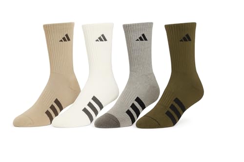 adidas Men’s High Quarter Socks 4-Pack – Moisture Wicking, Cushioned Footbed, Compression Arch Support, Smooth Toe Seam – Assorted Colors – Men’s Shoe Size 6-12