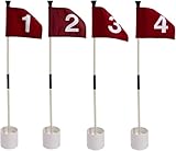 Générique Ensemble de 4 Drapeaux de Golf Numérotés, 83 cm de Hauteur, Bâtons de Drapeau de Golf, Drapeaux Rouges avec Chiffres 1 4