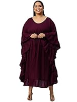 theRebelinme Plus Size Women's Burgundy Solid Color Kaftan Midi Dress(XXXXXL)