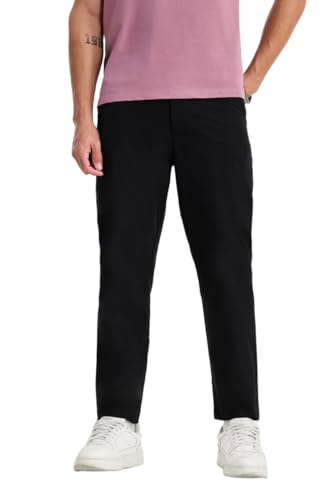 Image of SNITCH Men Trousers Casual Wear | Regular Fit Mid Rise Straight Leg Solid Pattern | Durable Polyester & Plain Weave Fabric for Daily Use & Office Outings