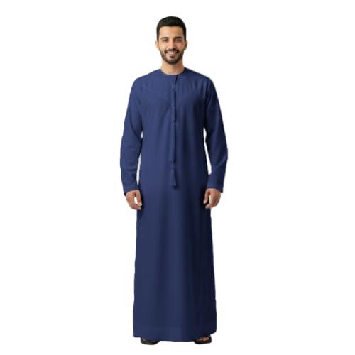 RAHMA Mens Emarati Thobe, Kandura, Traditional Dishdasha, Hand Stitched in Premium Fabric (DARK BLUE, X LARGE)