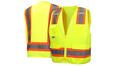 Image of Pyramex Class 2 Surveyor's Safety Vest with 6 Pockets, Hi-Vis Lime, 4XL