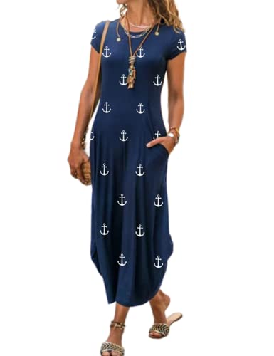 Image of Women Summer Casual Maxi Dress Floral Printed Loose Pockets Short Sleeve Split Boho Dresses